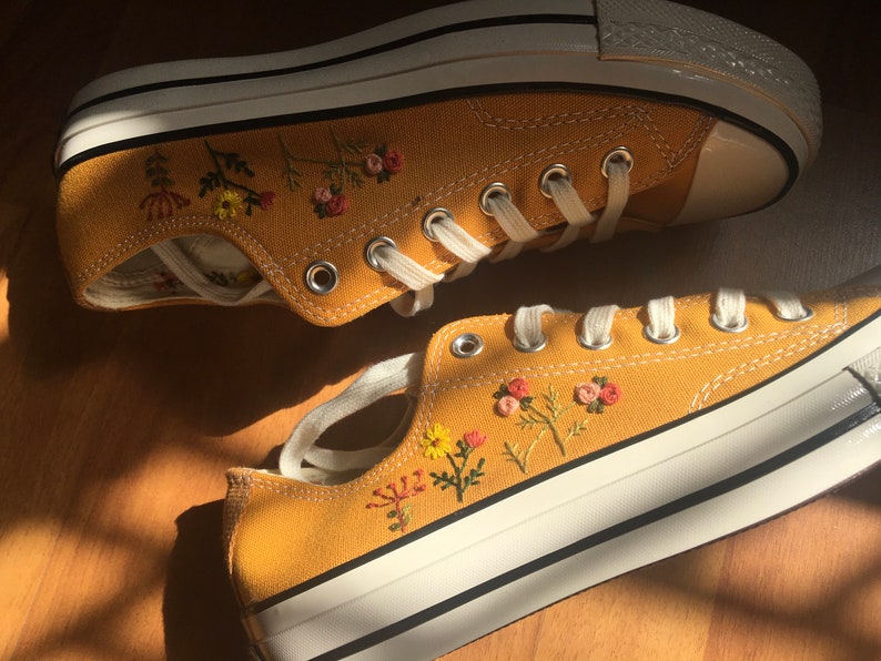 Mustard Wildflower Converse Embroidery