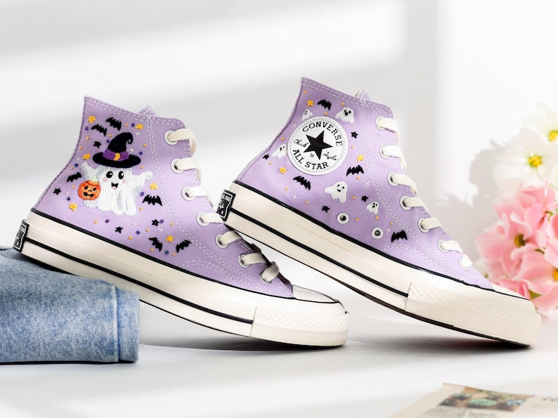 Cute Magic Ghost Embroidered Converse Shoes