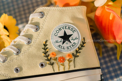 Embroidered Sneakers Witch Hat And Flowers