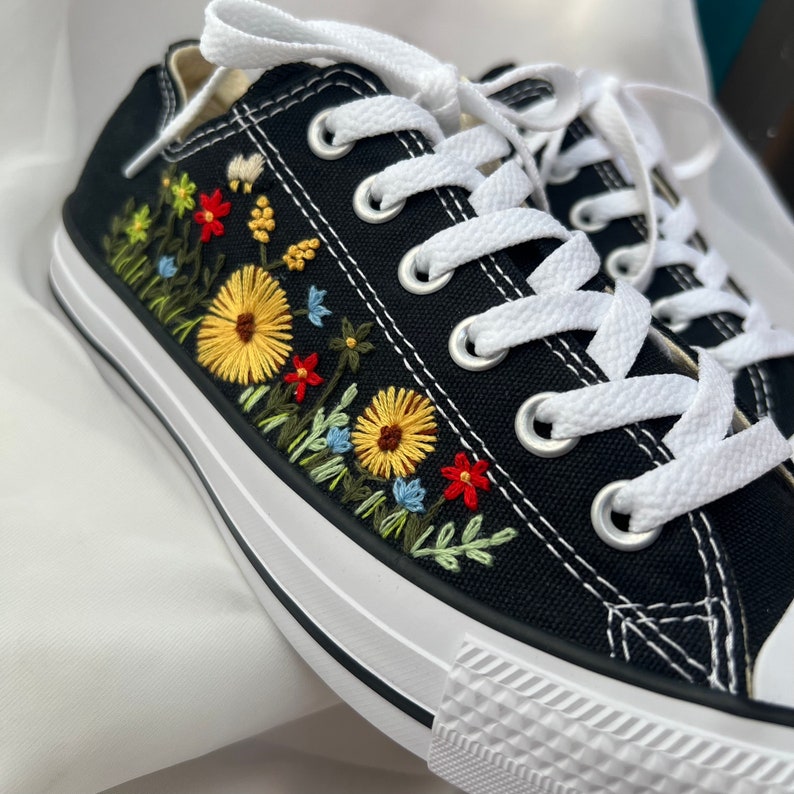 Colorful Flower Garden Embroidered Converse Low Top