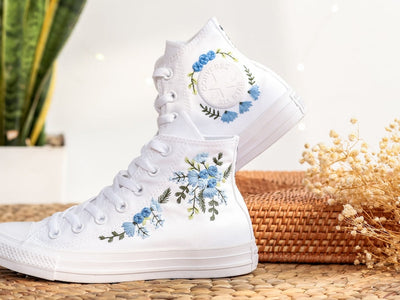 Blue Bridal Flowers Embroidered Sneakers