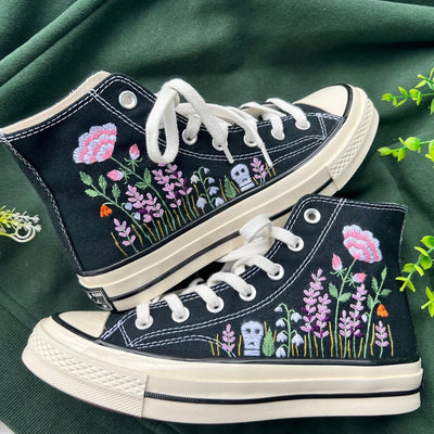 Lavender and Carnation Converse Embroidery