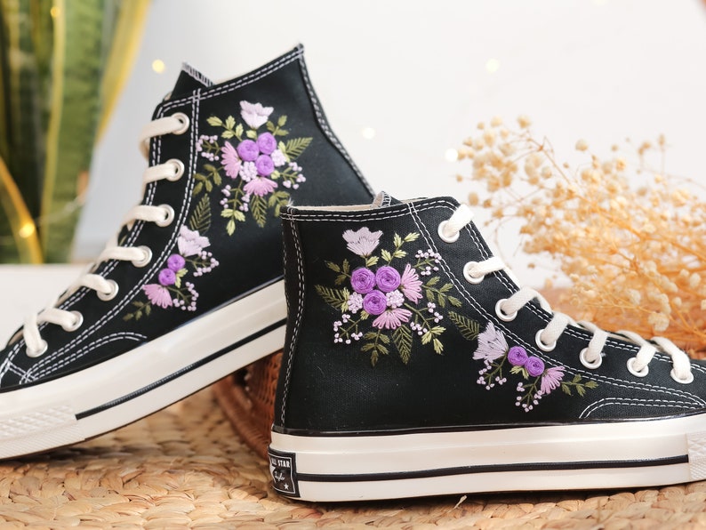 Purple Wildflower Converse Embroidery