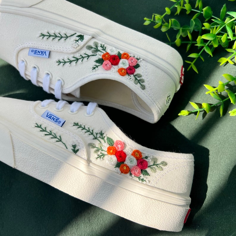 Embroidered Vans Bouquet Of Colorful Roses