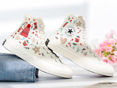 Christmas Sweaters Embroidered Converse Shoes