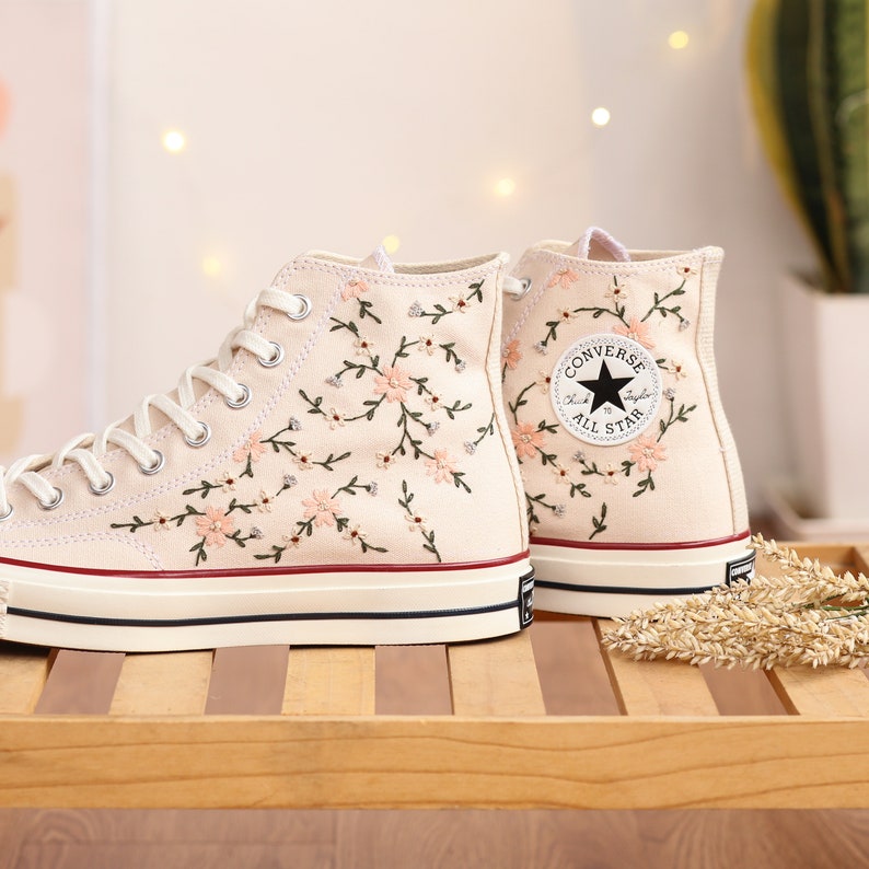 Peach Blossom Flower Converse Embroidery