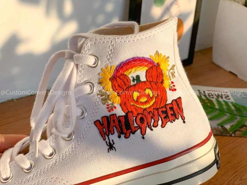 Embroidered Sneakers Basket Of Pumpkins And Sunflowers