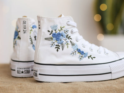 Blue Roses Wedding Converse Embroidery