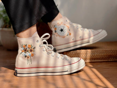Orange & White Bouquet Converse Embroidery