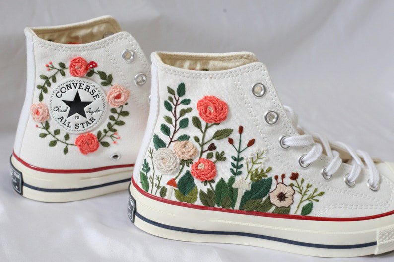 Coral Rose Garden Converse Embroidery