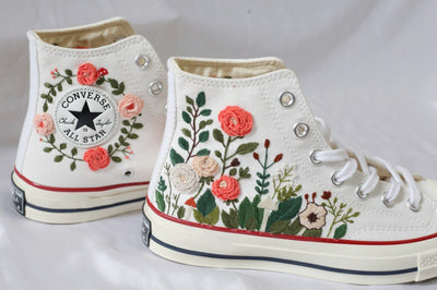 Coral Rose Garden Converse Embroidery
