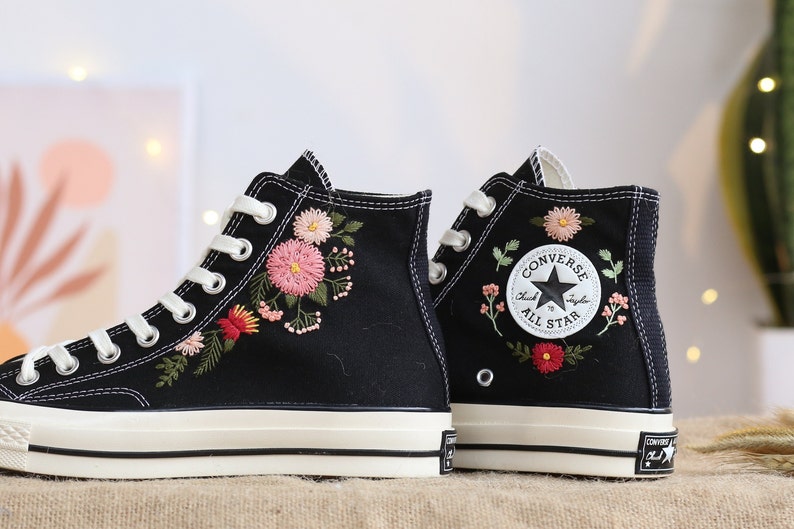 Pink Chrysanthemum Converse Embroidery