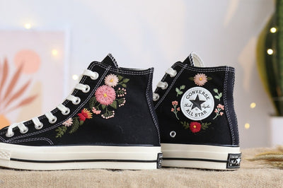 Pink Chrysanthemum Converse Embroidery