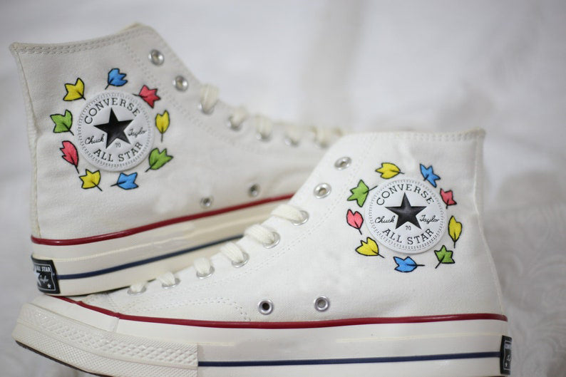 Colorful Leaves Converse Embroidery