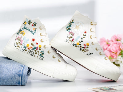 Bridal Flower Embroidered Converse Shoes