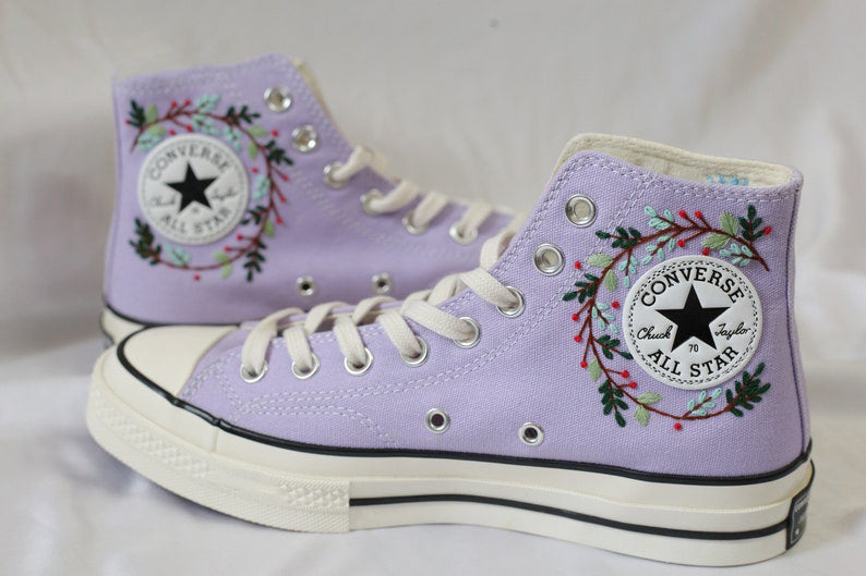 Red Cat Floral Converse Embroidery