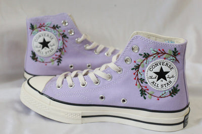 Red Cat Floral Converse Embroidery
