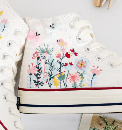 Bridal Flowers Embroidered Converse Shoes