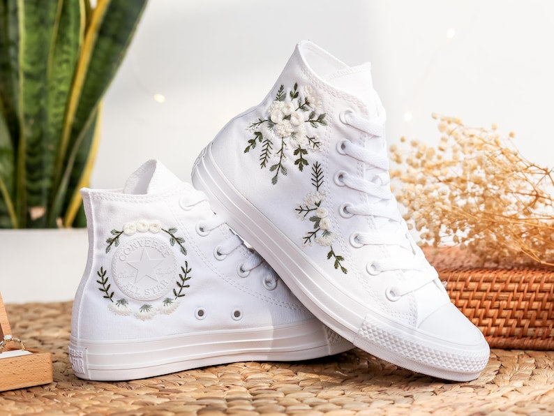 White Rose Bouquet Converse Embroidery