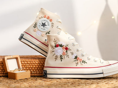 Pastel Rose and Daisy Converse Embroidery