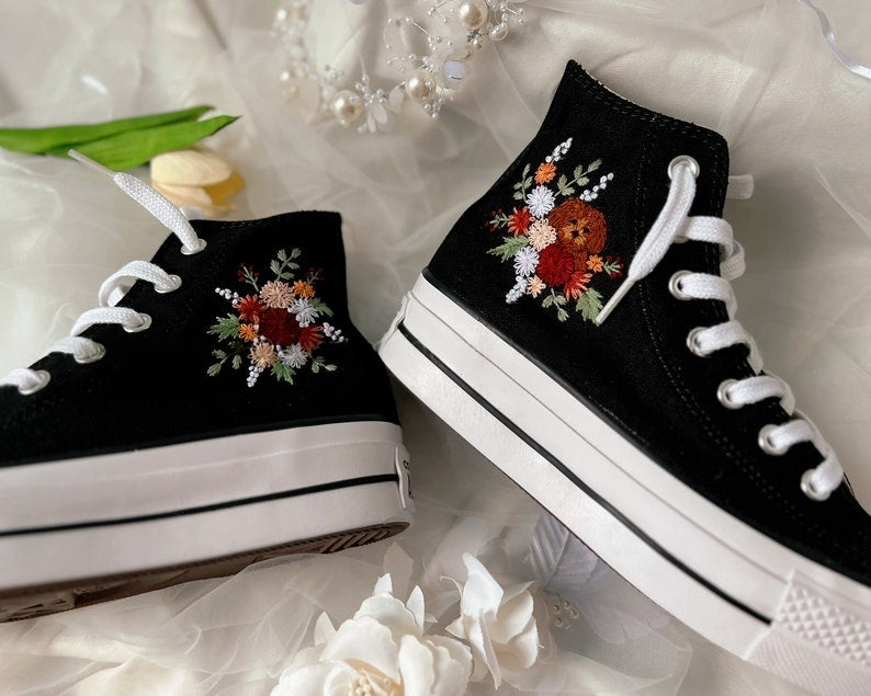 Dog & Floral Converse Embroidery
