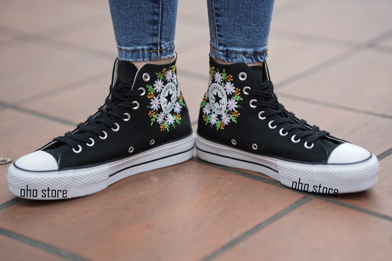 Mushroom and flower embroidered shoes