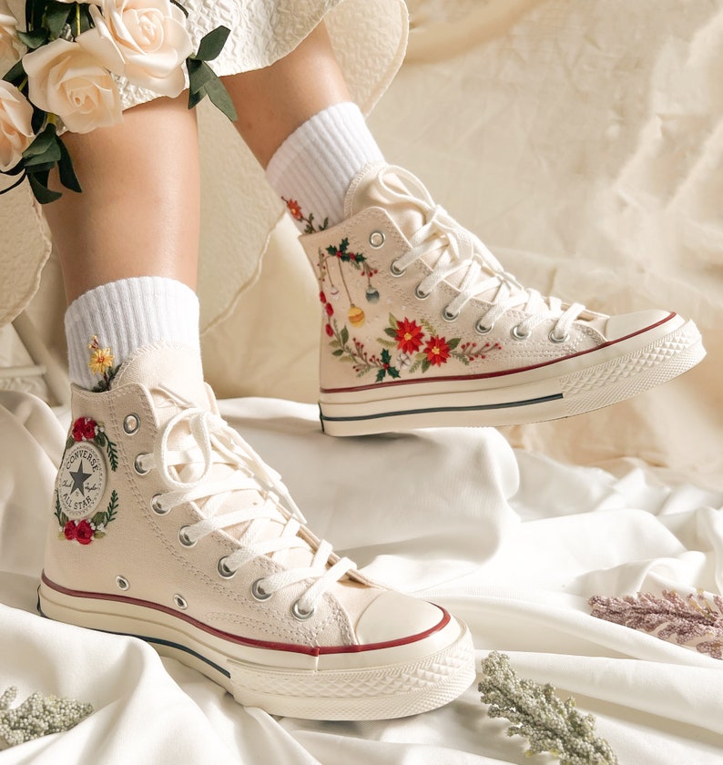Floral Christmas Converse Embroidery