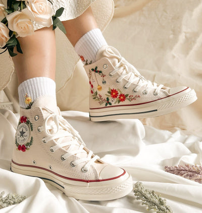 Floral Christmas Converse Embroidery