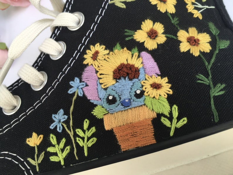Black Stitch & Sunflower Converse Embroidery