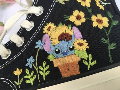 Black Stitch & Sunflower Converse Embroidery