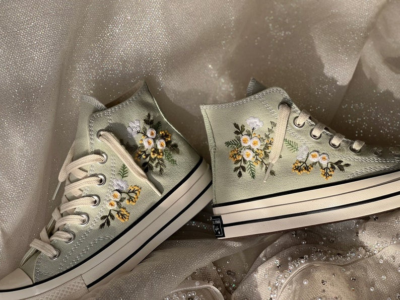White and Yellow Flower Converse Embroidery