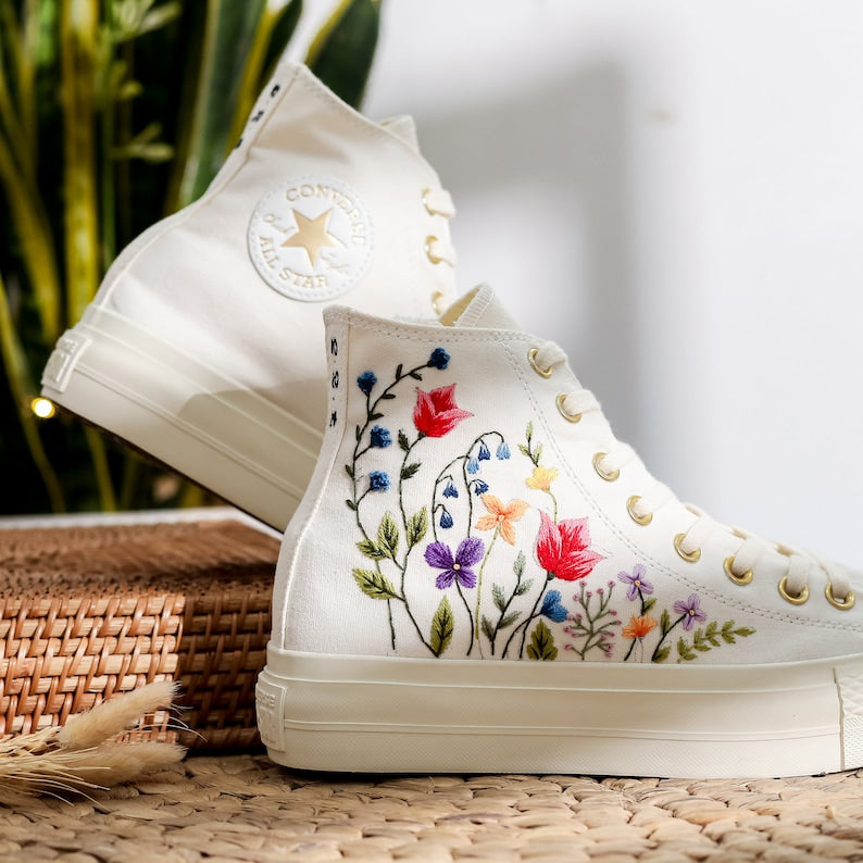 Vibrant Wildflower Wedding Converse Embroidery