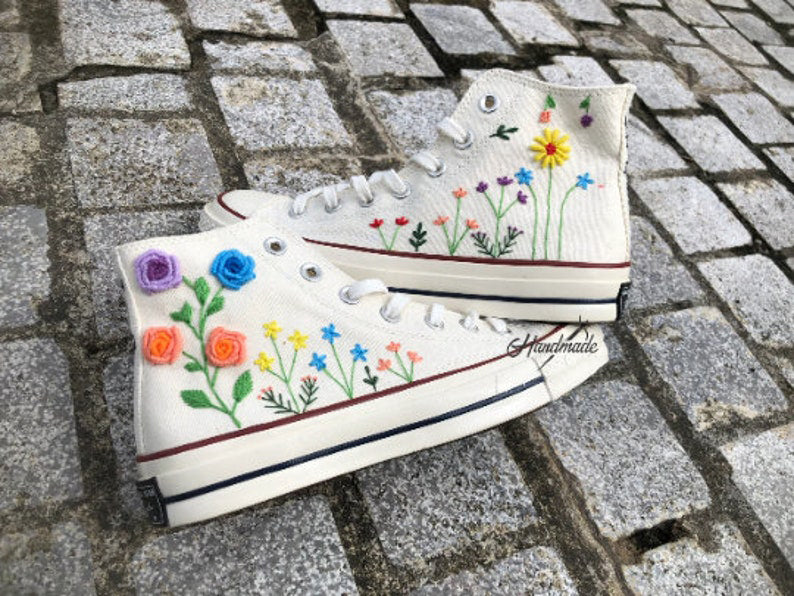 Rainbow Wildflower Roses Converse Embroidery