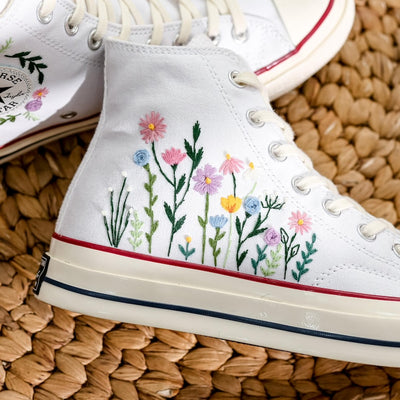 Pastel Wildflower Wedding Converse Embroidery