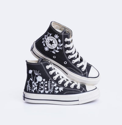 Monochrome Wildflower Converse Embroidery