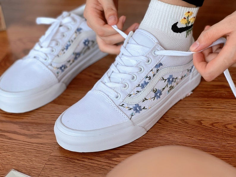 Blue Forget Me Not Converse Embroidery
