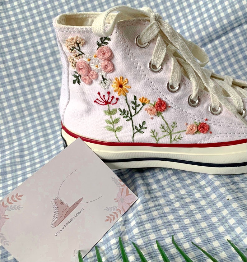 Pink & Yellow Floral Garden Converse Embroidery