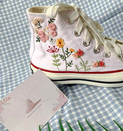 Pink & Yellow Floral Garden Converse Embroidery