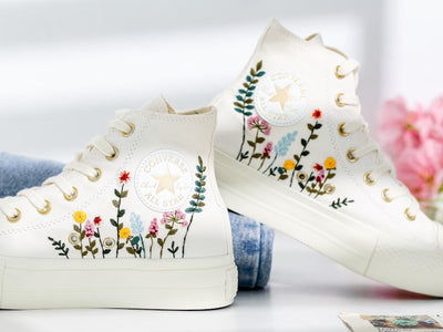 Bridal Flower Embroidered Converse Shoes