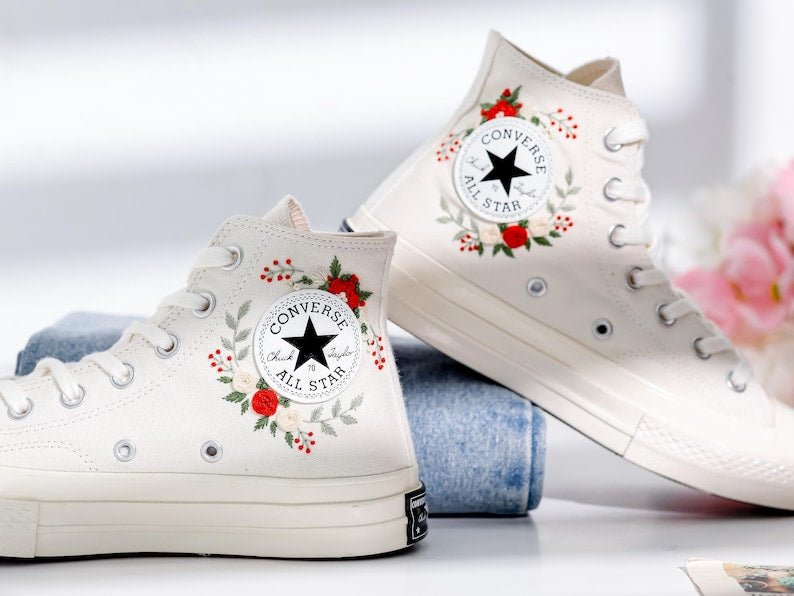 Wedding Flowers Embroidered Converse Shoes