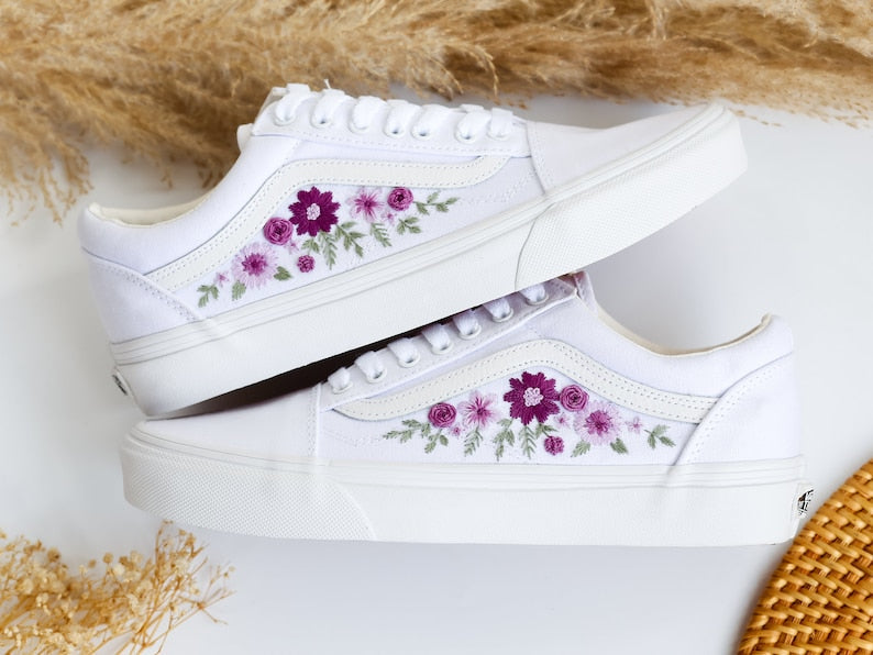 Purple Flower Embroidered Vans