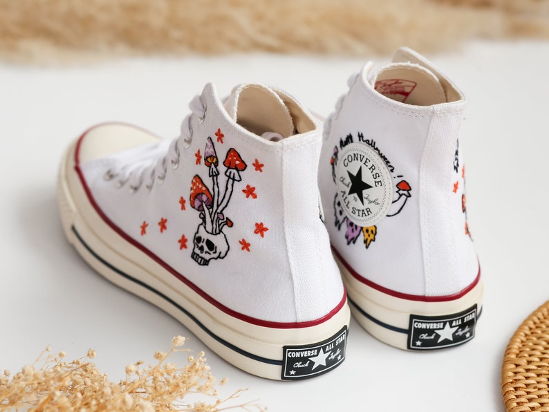 Mushrooms and Ghost Embroidered Shoes Custom High Tops