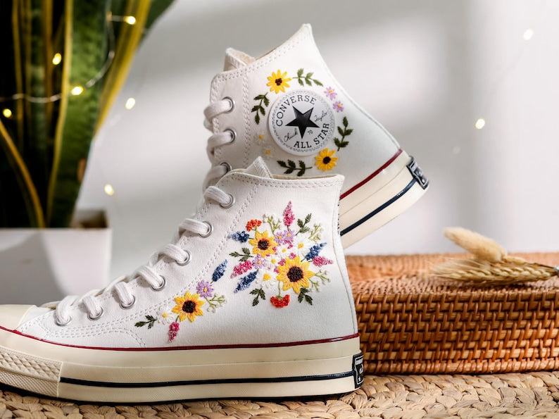 Lavender Sunflower Embroidered Converse