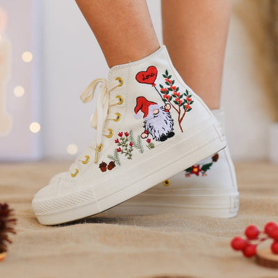 Embroidered Dog Christmas Shoes, Puppy Embroidered Converse