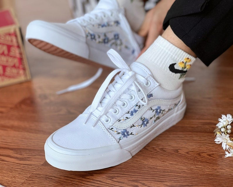 Blue Forget Me Not Converse Embroidery