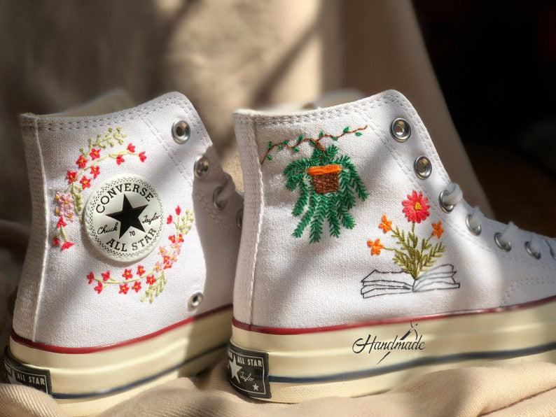 Hanging Plant Book Lover Converse Embroidery