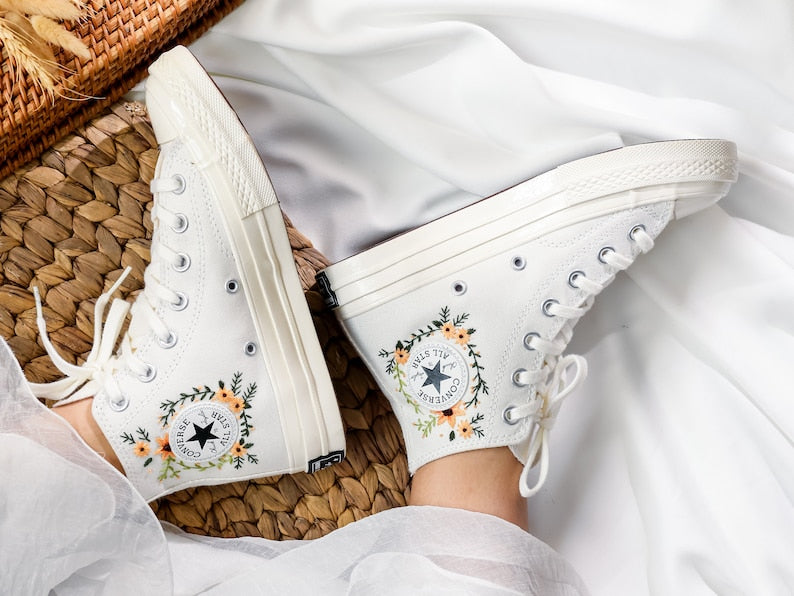 Orange Daisy Garden Converse Embroidery