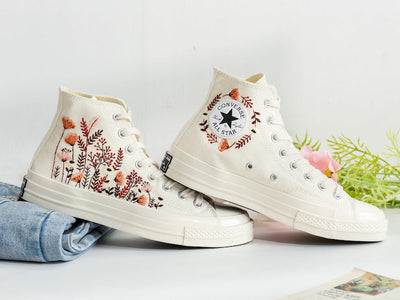 Burnt Orange Bouquet Embroidered Converse Shoes