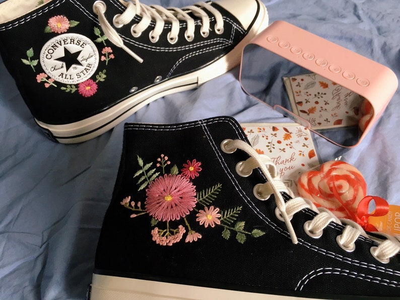 Pink and Yellow Flowers Converse Embroidery