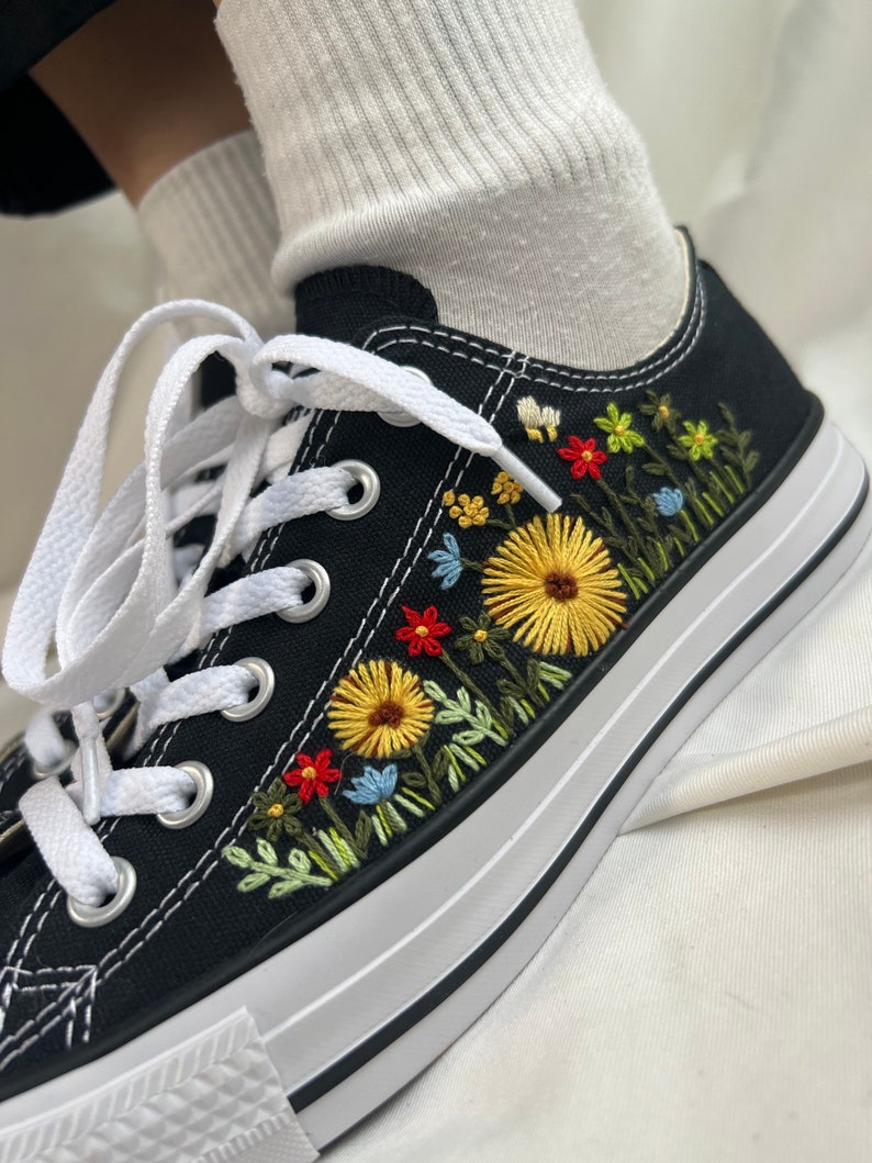 Embroidered Sneakers Sweet Colorful Flower Garden